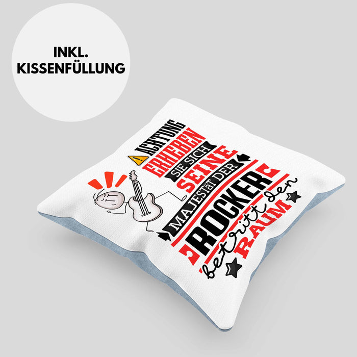 Rocker Geschenk Kissen mit Füllung 40x40 Lustiger Spruch Erheben Sie Sich Der Rocker Betritt den Raum (Grau) Blau Trendation