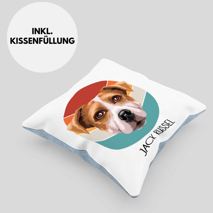 Jack Russel Besitzer Kissen mit Füllung 40x40 Geschenk Lustiger Spruch Geschenkidee Jack Russel Mama Papa (Grau) Blau Trendation