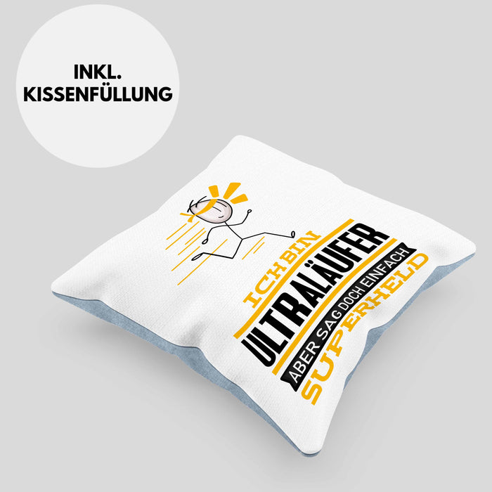 Ultraläufer Geschenk Kissen mit Füllung 40x40 Ich Bin Ultraläufer Aber Sag Doch Einfach Superheld Lustige Geschenkdiee für Ultraläufer (Grau) Blau Trendation