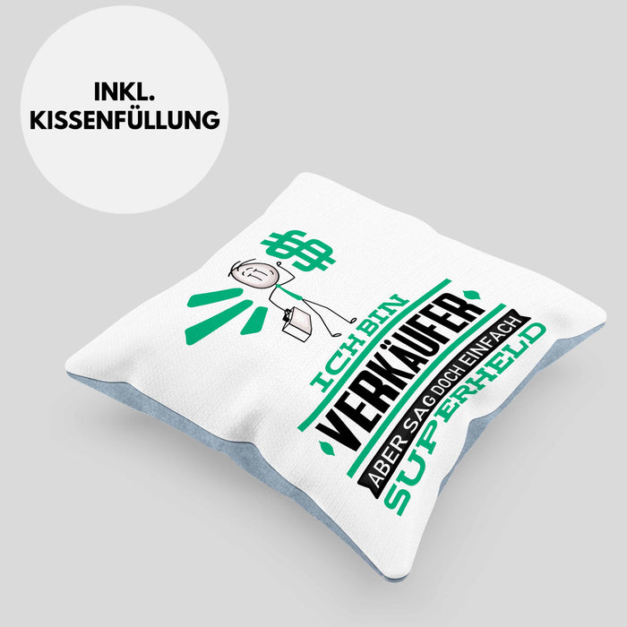 Verkäufer Geschenk Kissen mit Füllung 40x40 Ich Bin Verkäufer Aber Sag Doch Einfach Superheld Lustige Geschenkdiee für Verkäufer (Grau) Blau Trendation