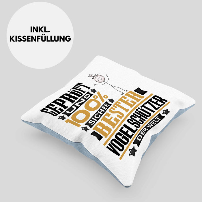 Vogelschützer Geschenk Lustiger Spruch für Vogelschützer Geschenkidee Bester Vogelschützer Der WeltKissen mit Füllung 40x40 (Grau) Blau Trendation