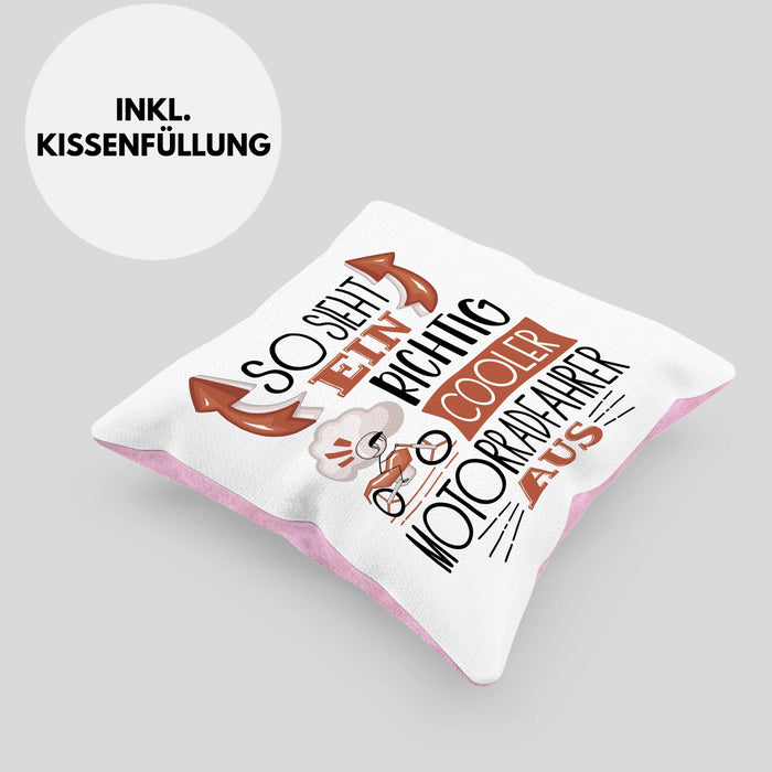 Motorradfahrer Kissen mit Füllung 40x40 Geschenk So Sieht Ein RIchtig Cooler Motorradfahrer Aus Geschenkidee Lustiger Spruch Geburtstag (Grau) Rosa Trendation