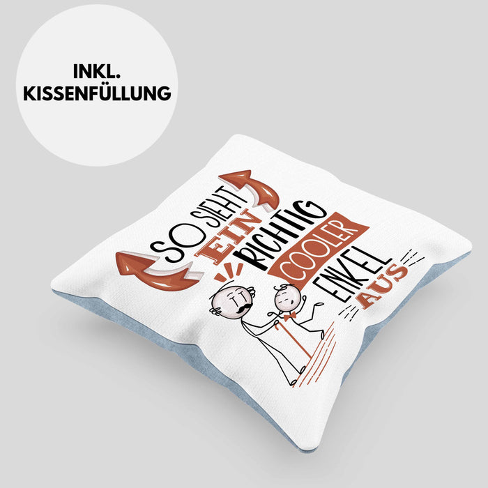 Enkel Kissen mit Füllung 40x40 Geschenk So Sieht Ein RIchtig Cooler Enkel Aus Geschenkidee Lustiger Spruch Geburtstag (Grau) Blau Trendation