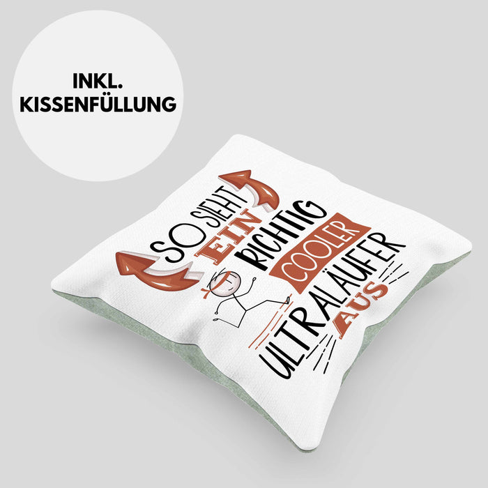 So Sieht Ein Richtig Cooler Ultraläufer Aus Kissen mit Füllung 40x40 Geschenk für Ultra Marathon Läufer Geburtstag Geschenkdiee (Grau) Grün Trendation