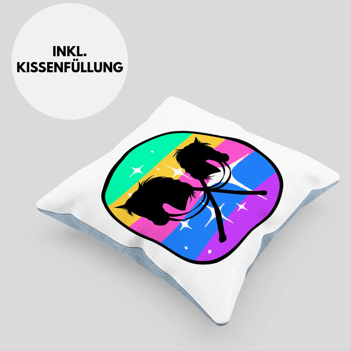 Hobbyhorse Mädchen Kissen mit Füllung 40x40 Geschenk Hobby Horse Pferde Grafik (Grau) Blau Trendation