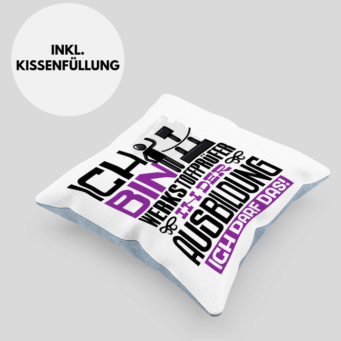 Werkstoffprüfer Ausbildung Kissen mit Füllung 40x40 Geschenk Ich Bin Werkstoffprüfer In Der Ausbildung Ich Darf Das Geschenkidee Spruch (Grau) Blau Trendation