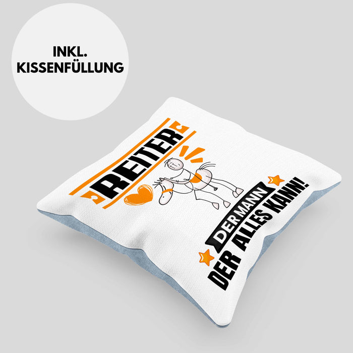 Reiter Kissen mit Füllung 40x40 Geschenk für Reiter Der Mann Der Alles Kann Geschenkidee zum Geburtstag (Grau) Blau Trendation