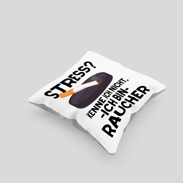 Raucher Geschenk Kissen mit Füllung 40x40 Spruch Stress? Kenne Ich Nicht Ich Bin Raucher Geschenkidee Zigaretten (Grau) Grau Trendation