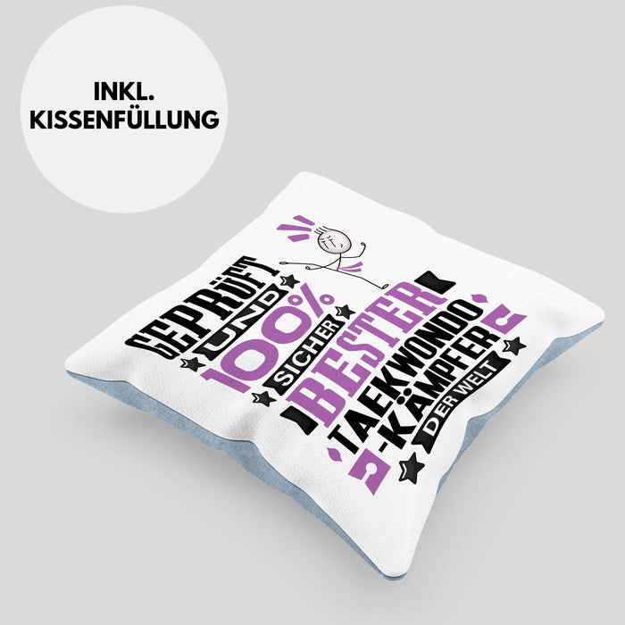 Taekwondo-Kämpfer Geschenk Lustiger Spruch für Taekwondo-Kämpfer Geschenkidee Bester Taekwondo-Kämpfer Der WeltKissen mit Füllung 40x40 (Grau) Blau Trendation