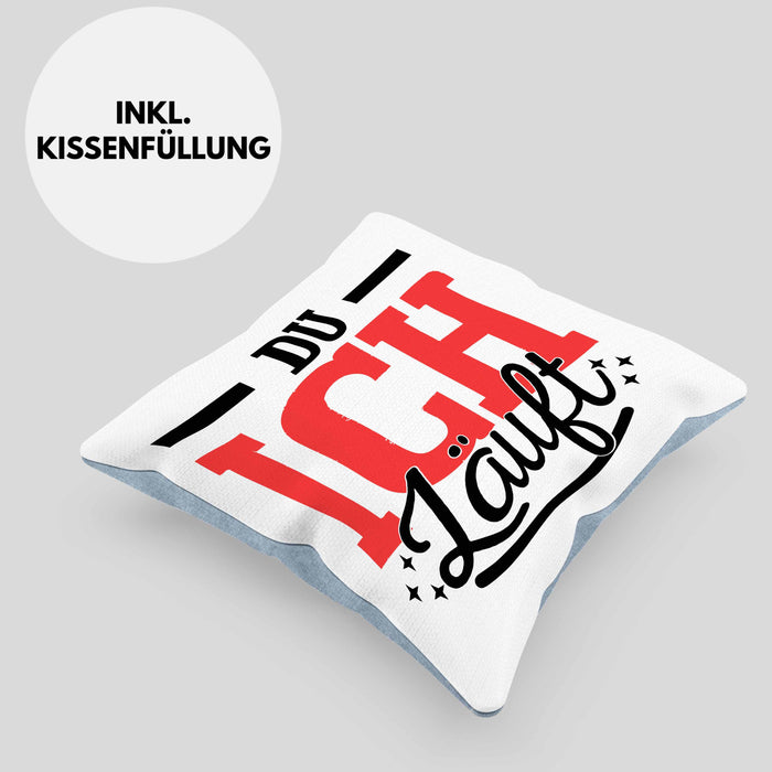 Du Ich Läuft Kissen mit Füllung 40x40 Geschenk Beste Freundin Paare Geschenkidee Liebe Paar (Grau) Blau Trendation