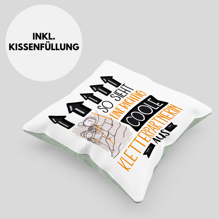 Kletterpartnerin Geschenk Kissen mit Füllung 40x40 Lustig Geschenkidee für Kletterpartnerin Geburtstag So Sieht Eine Richtig Coole Kletterpartnerin Aus Frauen Spruch (Grau) Grün Trendation