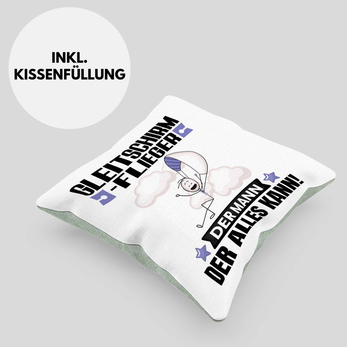 Gleitschirmflieger Kissen mit Füllung 40x40 Geschenk für Gleitschirmflieger Der Mann Der Alles Kann Geschenkidee zum Geburtstag (Grau) Grün Trendation