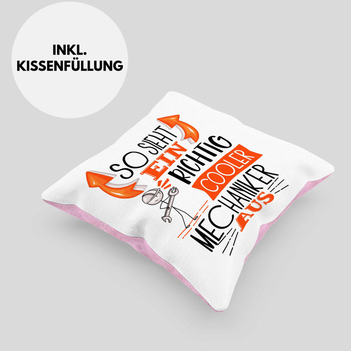 Mechaniker Kissen mit Füllung 40x40 Geschenk So Sieht Ein RIchtig Cooler Mechaniker Aus Geschenkidee Lustiger Spruch Geburtstag (Grau) Rosa Trendation