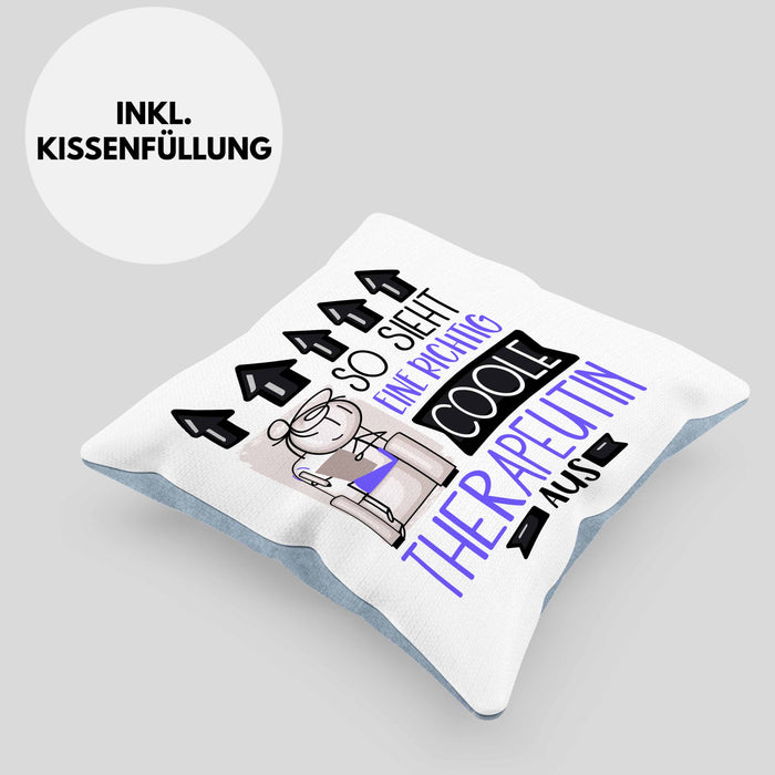 Therapeutin Geschenk Kissen mit Füllung 40x40 Lustig Geschenkidee für Therapeutin Geburtstag So Sieht Eine Richtig Coole Therapeutin Aus Frauen Spruch (Grau) Blau Trendation