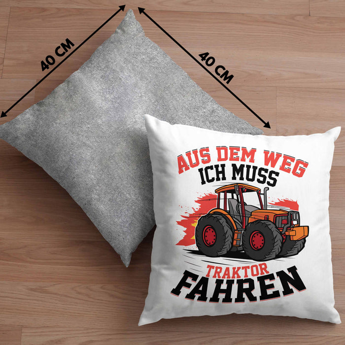 Bauer Landwirt Geschenk Kissen mit Füllung 40x40 Aus Dem Weg Ich Muss Traktor Fahren Geschenkidee Jungs (Grau) Grau Trendation