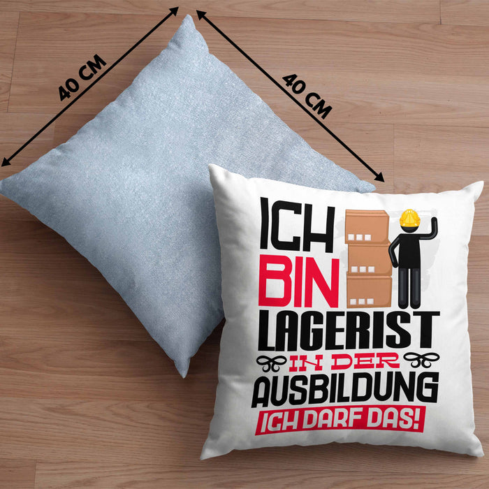 Lagerist Ausbildung Kissen mit Füllung 40x40 Geschenk Ich Bin Lagerist In Der Ausbildung Ich Darf Das Geschenkidee Spruch (Grau) Blau Trendation