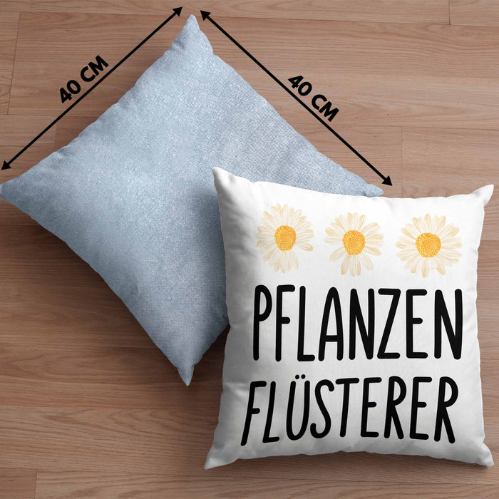 Pflanzenflüsterer Gärtner Kissen mit Füllung 40x40 mit Spruch Garten Hobbygärtner Geschenk Lustig Gärtnerin Geschenkidee (Grau) Blau Trendation