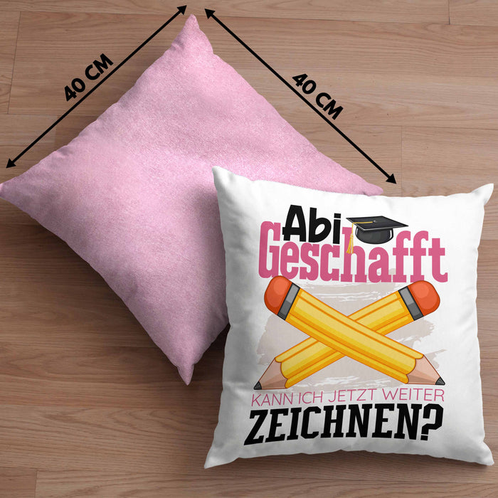 Abi Geschafft Abitur Prüfung Bestanden Kissen mit Füllung 40x40 Geschenk Kann Ich Jetzt Weiter Zeichnen Malen Künstlerin Künstler Geschenkidee (Grau) Rosa Trendation