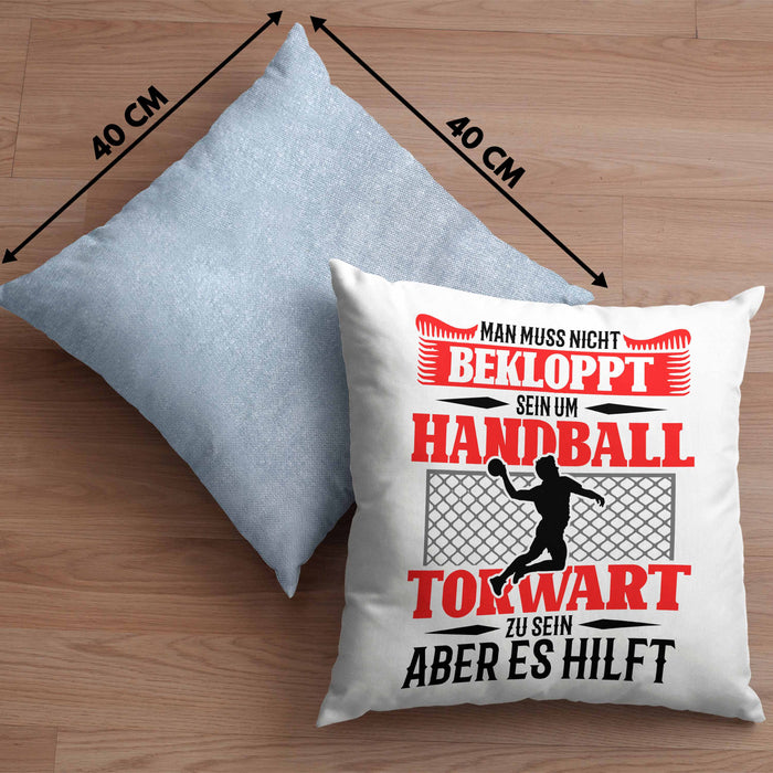 Lustige Kissen mit Füllung 40x40 für Handball Torhüter Torwart Geschenk Spruch Geschenkidee Handballtorwart (Grau) Blau Trendation