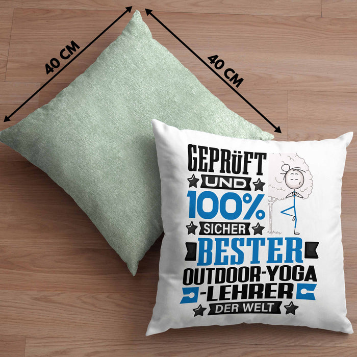 Outdoor-Yoga-Lehrer Geschenk Lustiger Spruch für Outdoor-Yoga-Lehrer Geschenkidee Bester Outdoor-Yoga-Lehrer Der WeltKissen mit Füllung 40x40 (Grau) Grün Trendation