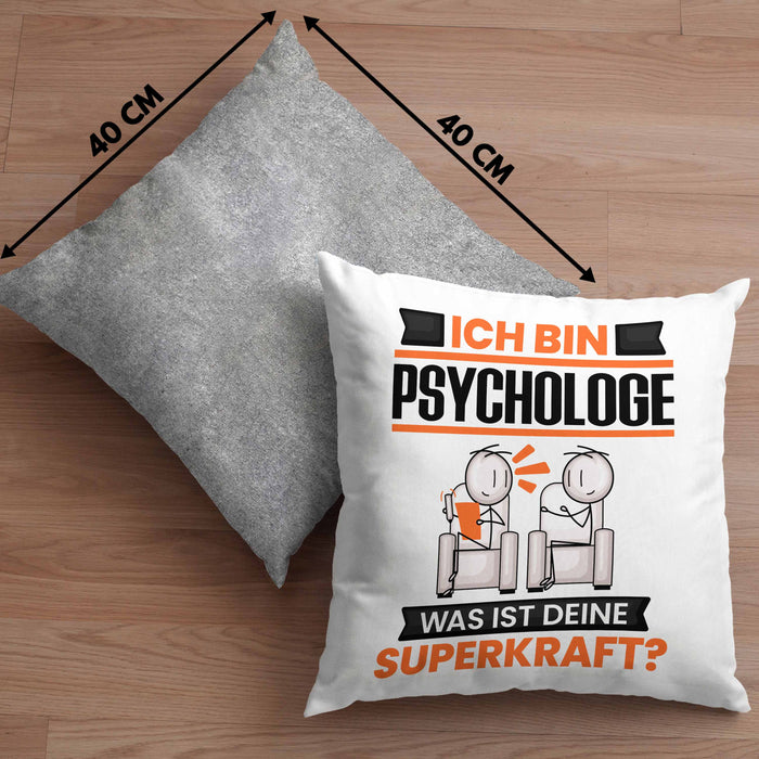Psychologe Kissen mit Füllung 40x40 Geschenk für Psychologe Geburtstag Lustiger Spruch Was Ist Deine Superkraft (Grau) Grau Trendation