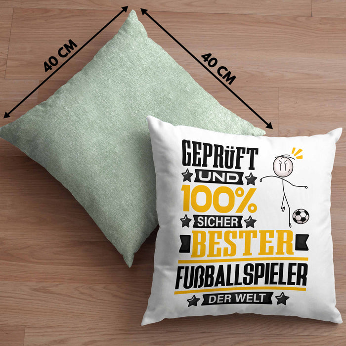 Fußballspieler Geschenk Lustiger Spruch für Fußballspieler Geschenkidee Bester Fußballspieler Der WeltKissen mit Füllung 40x40 (Grau) Grün Trendation