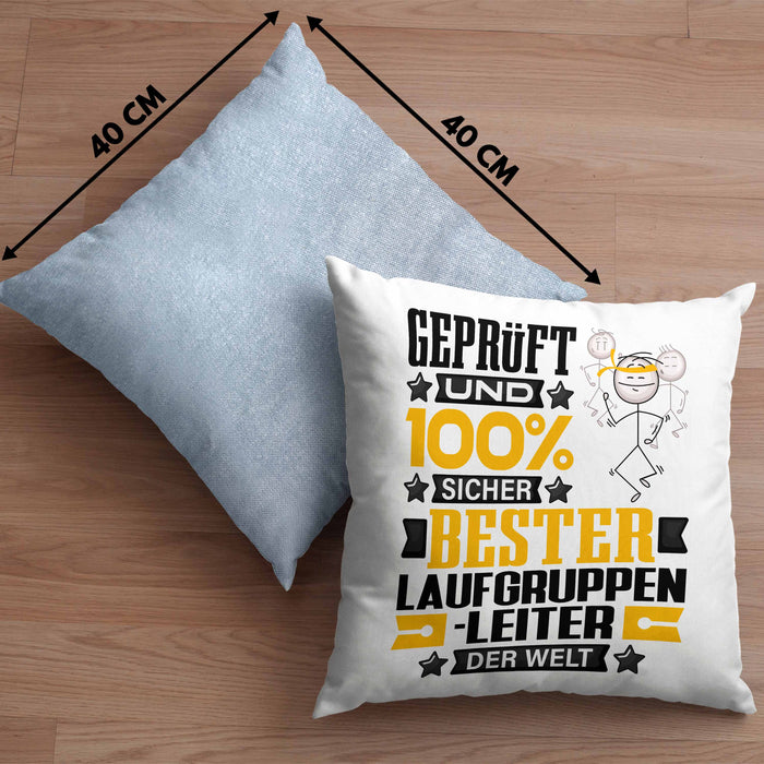 Laufgruppenleiter Geschenk Lustiger Spruch für Laufgruppenleiter Geschenkidee Bester Laufgruppenleiter Der WeltKissen mit Füllung 40x40 (Grau) Blau Trendation