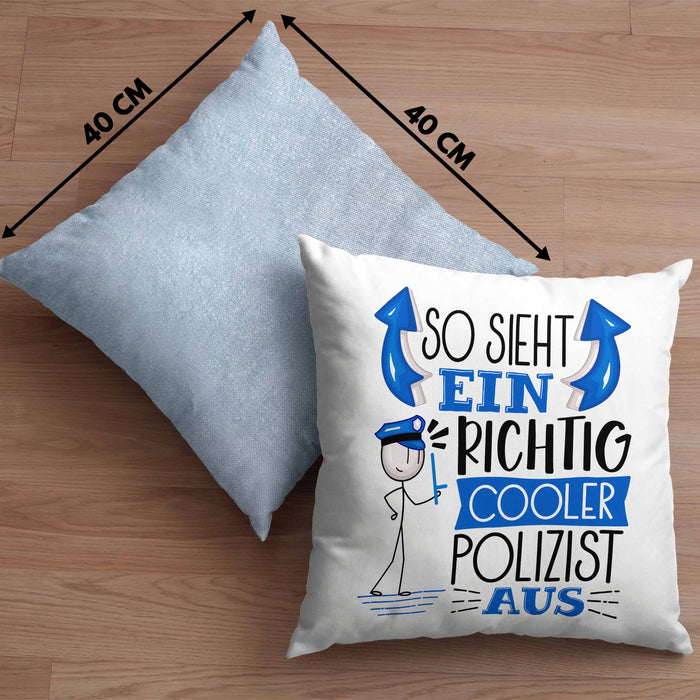 Polizist Kissen mit Füllung 40x40 Geschenk So Sieht Ein RIchtig Cooler Polizist Aus Geschenkidee Lustiger Spruch Geburtstag (Grau) Blau Trendation
