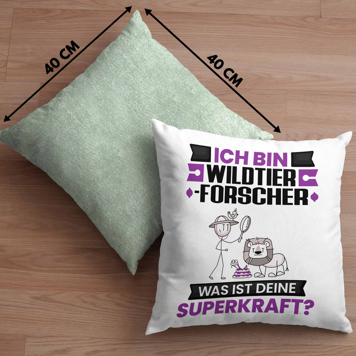 Wildtierforscher Kissen mit Füllung 40x40 Geschenk für Wildtierforscher Geburtstag Lustiger Spruch Was Ist Deine Superkraft (Grau) Grün Trendation