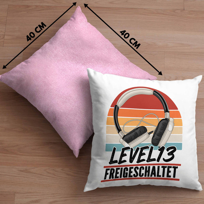 13. Geburtstag Kissen mit Füllung 40x40 Jungs Gaming Official Teenager 13er Geburtstag Geschenkidee Level 13 Freigeschaltet (Grau) Rosa Trendation