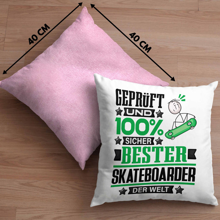 Skateboarder Geschenk Lustiger Spruch für Skateboarder Geschenkidee Bester Skateboarder Der WeltKissen mit Füllung 40x40 (Grau) Rosa Trendation