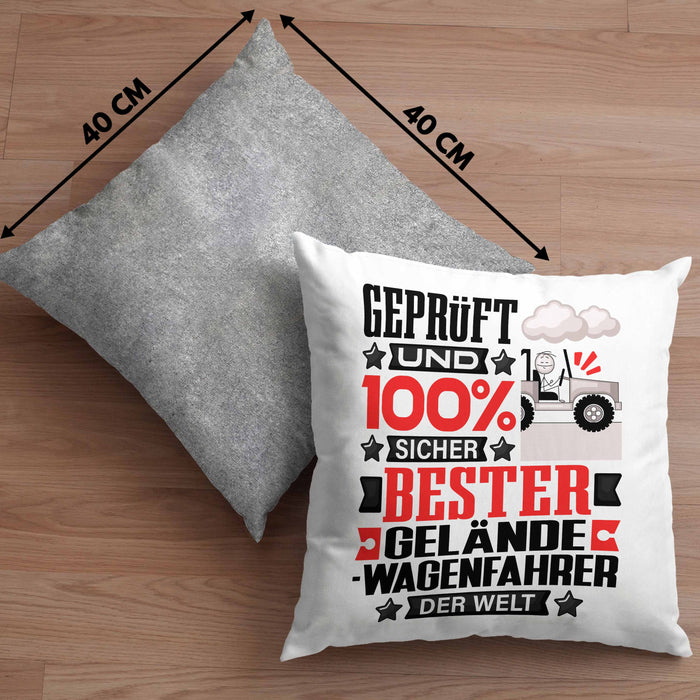 Geländewagenfahrer Geschenk Lustiger Spruch für Geländewagenfahrer Geschenkidee Bester Geländewagenfahrer Der WeltKissen mit Füllung 40x40 (Grau) Grau Trendation