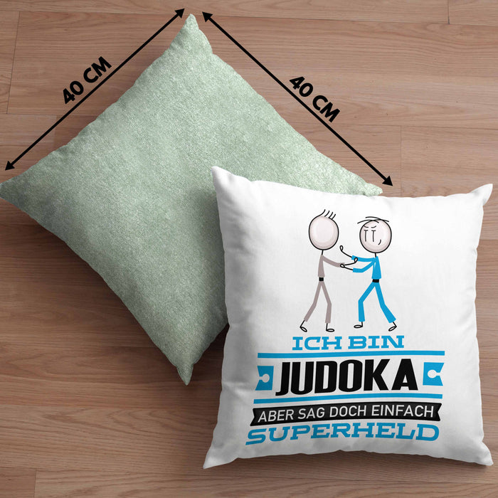 Judoka Geschenk Kissen mit Füllung 40x40 Ich Bin Judoka Aber Sag Doch Einfach Superheld Lustige Geschenkdiee für Judoka (Grau) Grün Trendation