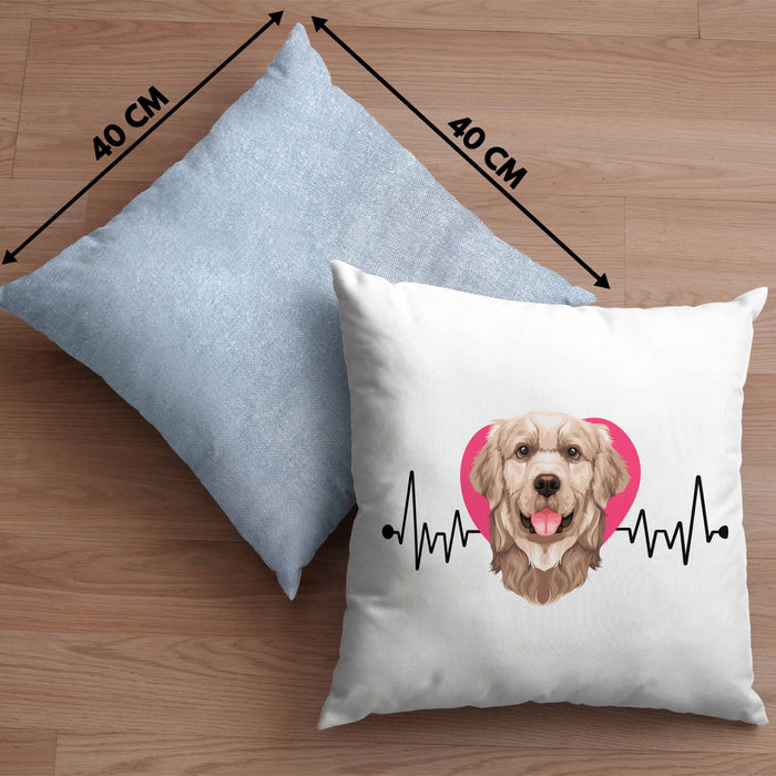 Golden Retriever Besitzer Kissen mit Füllung 40x40 Geschenk Lustiger Spruch Geschenkidee Herzschlag Golden Retriever (Grau) Blau Trendation