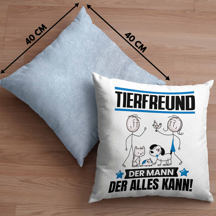 Tierfreund Kissen mit Füllung 40x40 Geschenk für Tierfreund Der Mann Der Alles Kann Geschenkidee zum Geburtstag (Grau) Blau Trendation
