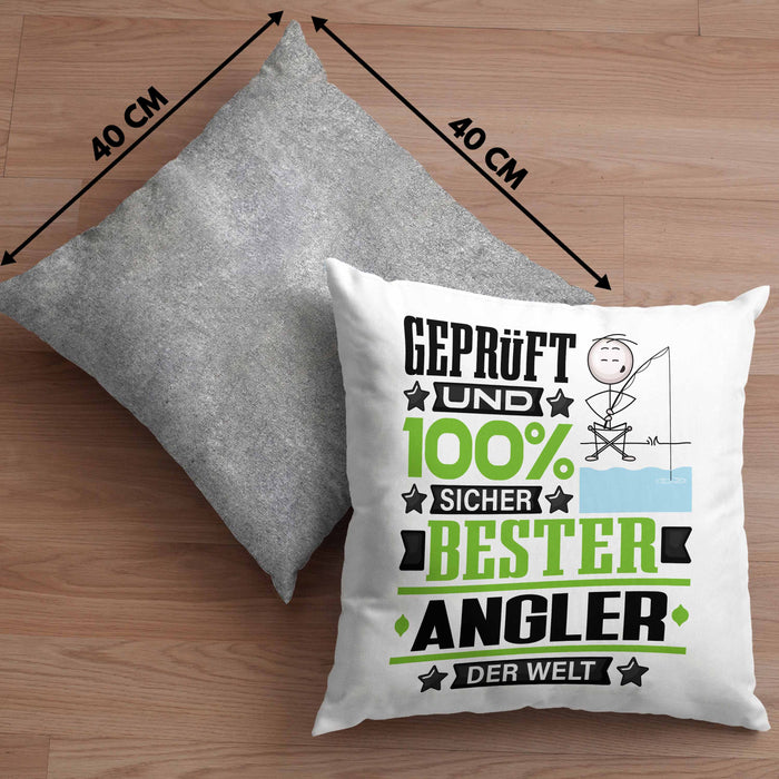 Angler Geschenk Lustiger Spruch für Angler Geschenkidee Bester Angler Der WeltKissen mit Füllung 40x40 (Grau) Grau Trendation