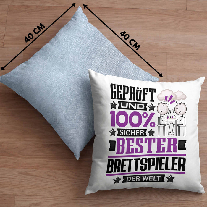 Brettspieler Geschenk Lustiger Spruch für Brettspieler Geschenkidee Bester Brettspieler Der WeltKissen mit Füllung 40x40 (Grau) Blau Trendation