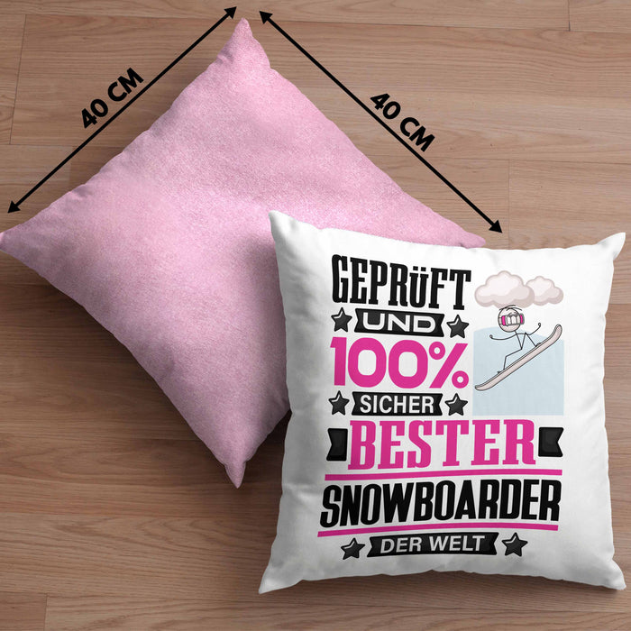 Snowboarder Geschenk Lustiger Spruch für Snowboarder Geschenkidee Bester Snowboarder Der WeltKissen mit Füllung 40x40 (Grau) Rosa Trendation