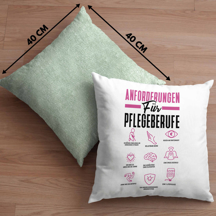 Pflege Kissen mit Füllung 40x40 Geschenk Pflege-Berufe Geschenkidee Alten-Pflegerin Anforderungen Für Pflege-Berufe (Grau) Grün Trendation