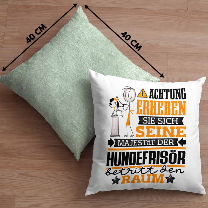 Hundefrisör Geschenk Kissen mit Füllung 40x40 Lustiger Spruch Erheben Sie Sich Der Hundefrisör Betritt den Raum (Grau) Grün Trendation
