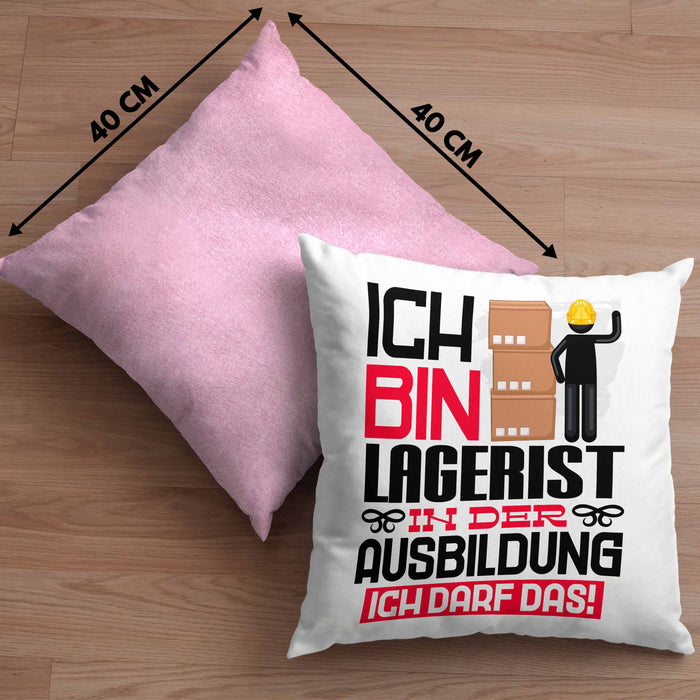 Lagerist Ausbildung Kissen mit Füllung 40x40 Geschenk Ich Bin Lagerist In Der Ausbildung Ich Darf Das Geschenkidee Spruch (Grau) Rosa Trendation