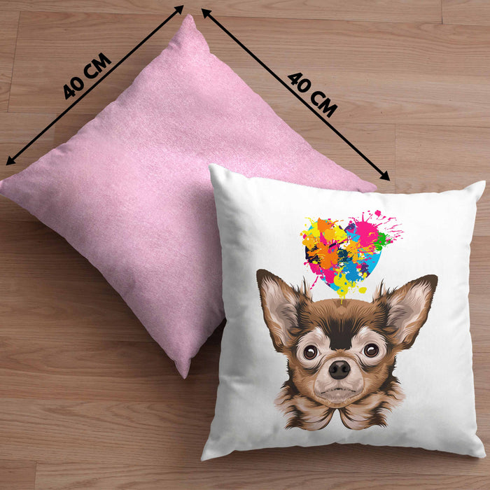Chihuhahua Mama Besitzer Kissen mit Füllung 40x40 Geschenkidee Frauchen Herrchen Herz (Grau) Rosa Trendation