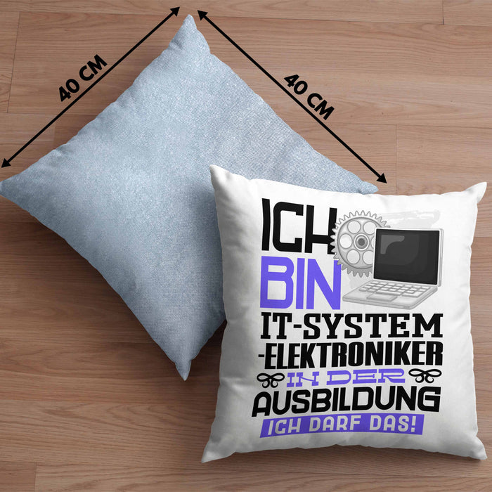 IT-Systemelektroniker Ausbildung Kissen mit Füllung 40x40 Geschenk Ich Bin IT-Systemelektroniker In Der Ausbildung Ich Darf Das Geschenkidee Spruch (Grau) Blau Trendation