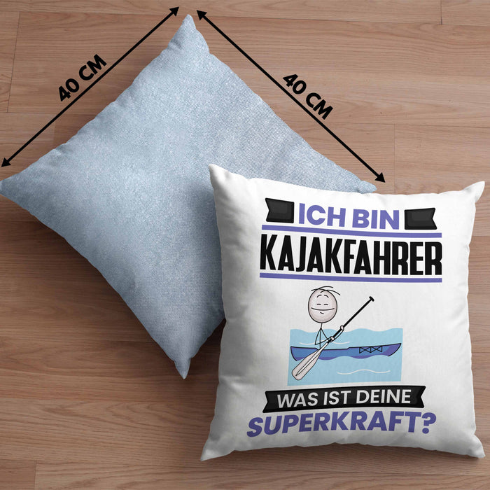 Kajakfahrer Kissen mit Füllung 40x40 Geschenk für Kajakfahrer Geburtstag Lustiger Spruch Was Ist Deine Superkraft (Grau) Blau Trendation