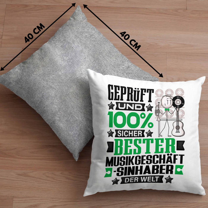 Musikgeschäftsinhaber Geschenk Lustiger Spruch für Musikgeschäftsinhaber Geschenkidee Bester Musikgeschäftsinhaber Der WeltKissen mit Füllung 40x40 (Grau) Grau Trendation