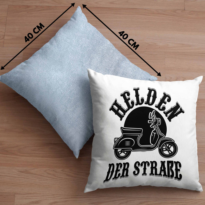 Mofa Geschenk Kissen mit Füllung 40x40 Helden Der Strasse Mofa Mofa Führerschein (Grau) Blau Trendation