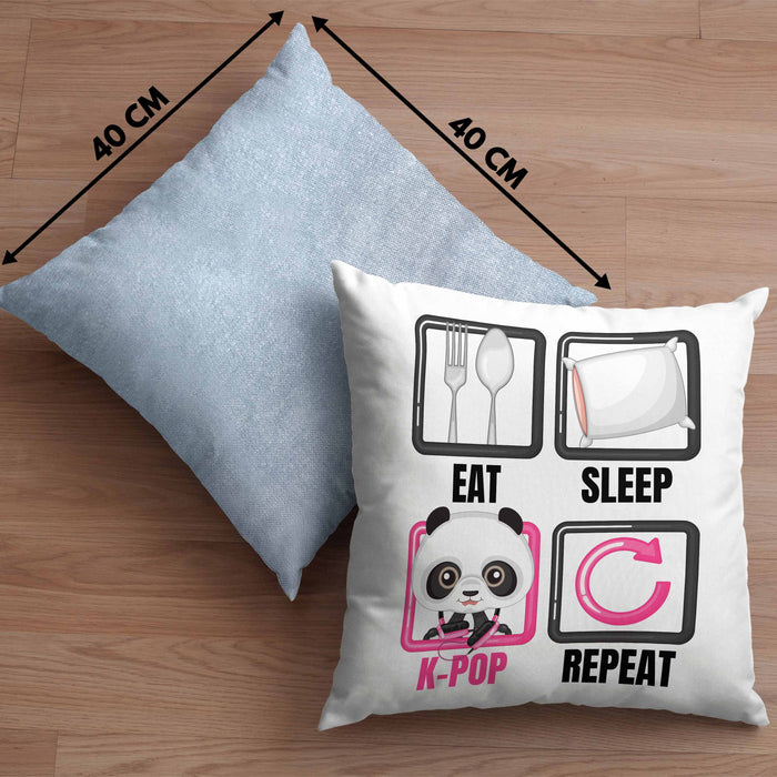 Eat Sleep K-Pop Kissen mit Füllung 40x40 Geschenk Koreanische Musik Kpop Geschenkidee Spruch (Grau) Blau Trendation