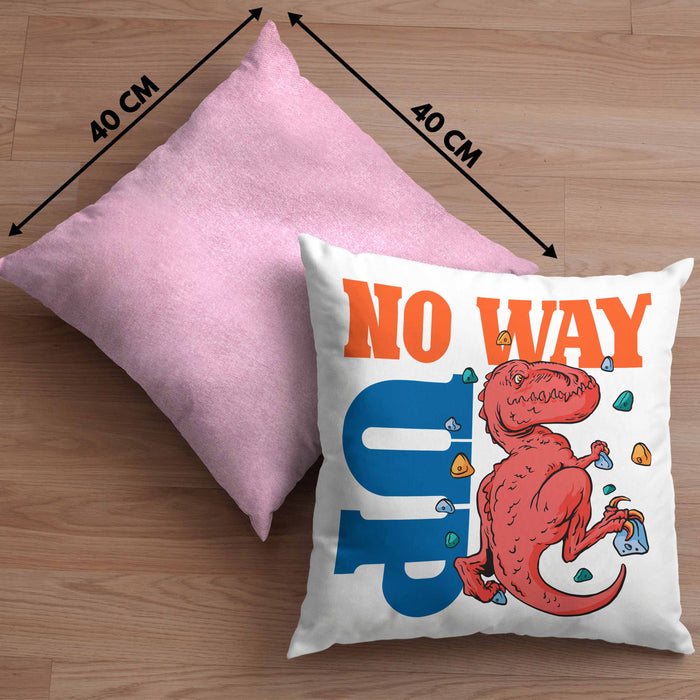 Bouldern Kissen mit Füllung 40x40 für Kletterfans mit Dino-T-Rex Grafik "No Way Up" (Grau) Rosa Trendation