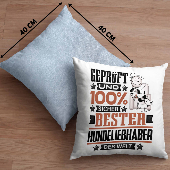 Hundeliebhaber Geschenk Lustiger Spruch für Hundeliebhaber Geschenkidee Bester Hundeliebhaber Der WeltKissen mit Füllung 40x40 (Grau) Blau Trendation