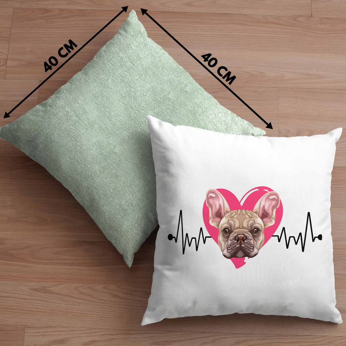 Französische Bulldogge Besitzer Kissen mit Füllung 40x40 Geschenk Lustiger Spruch Geschenkidee Herzschlag Französische Bulldogge (Grau) Grün Trendation